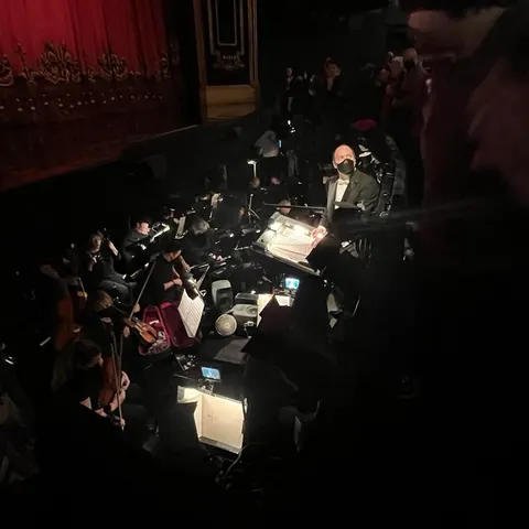 Looking down into a theatre auditorium