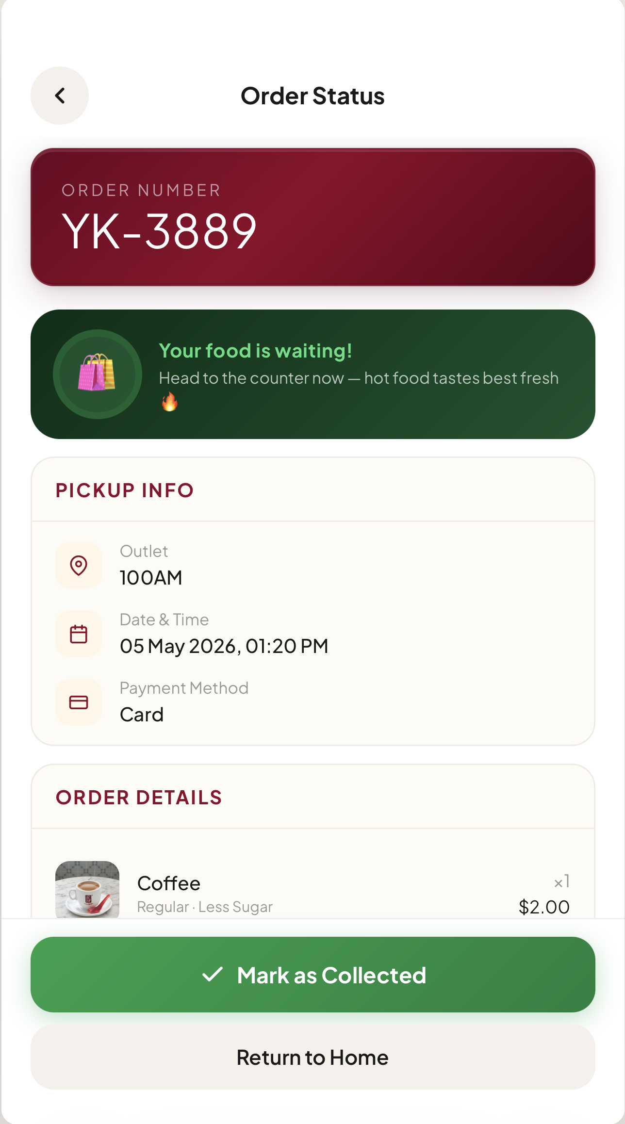 Order ready to collect